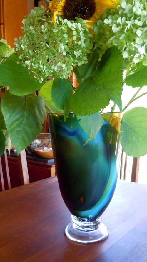 with hydrangea & sunflowers